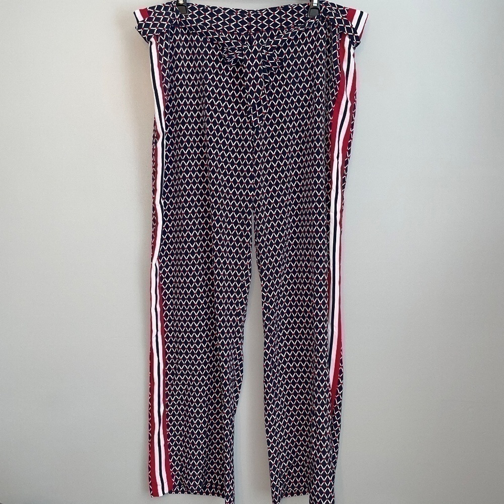 EUC Tommy Hilfiger Logo Navy Blue & Red Printed Wide Leg Pants Size 18 - Picture 3 of 7